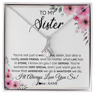 Alluring Beauty Necklace | Personalized To My Sister Necklace From Little Sister Big Sister A Wonderful Sister Best Friend Birthday Christmas Jewelry Customized Gift Box Message Card | teecentury