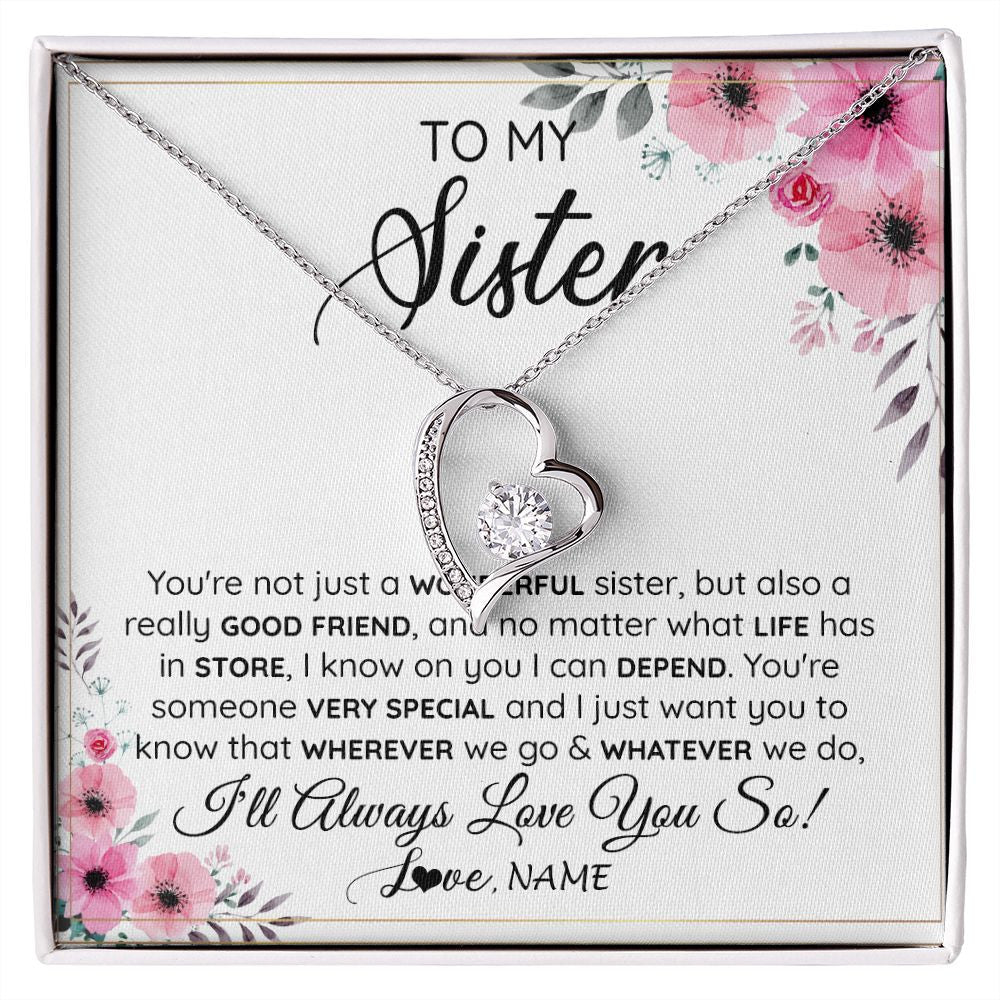 Forever Love Necklace | Personalized To My Sister Necklace From Little Sister Big Sister A Wonderful Sister Best Friend Birthday Christmas Jewelry Customized Gift Box Message Card | teecentury