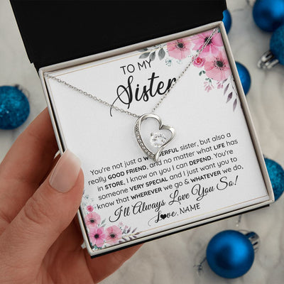 Forever Love Necklace | Personalized To My Sister Necklace From Little Sister Big Sister A Wonderful Sister Best Friend Birthday Christmas Jewelry Customized Gift Box Message Card | teecentury