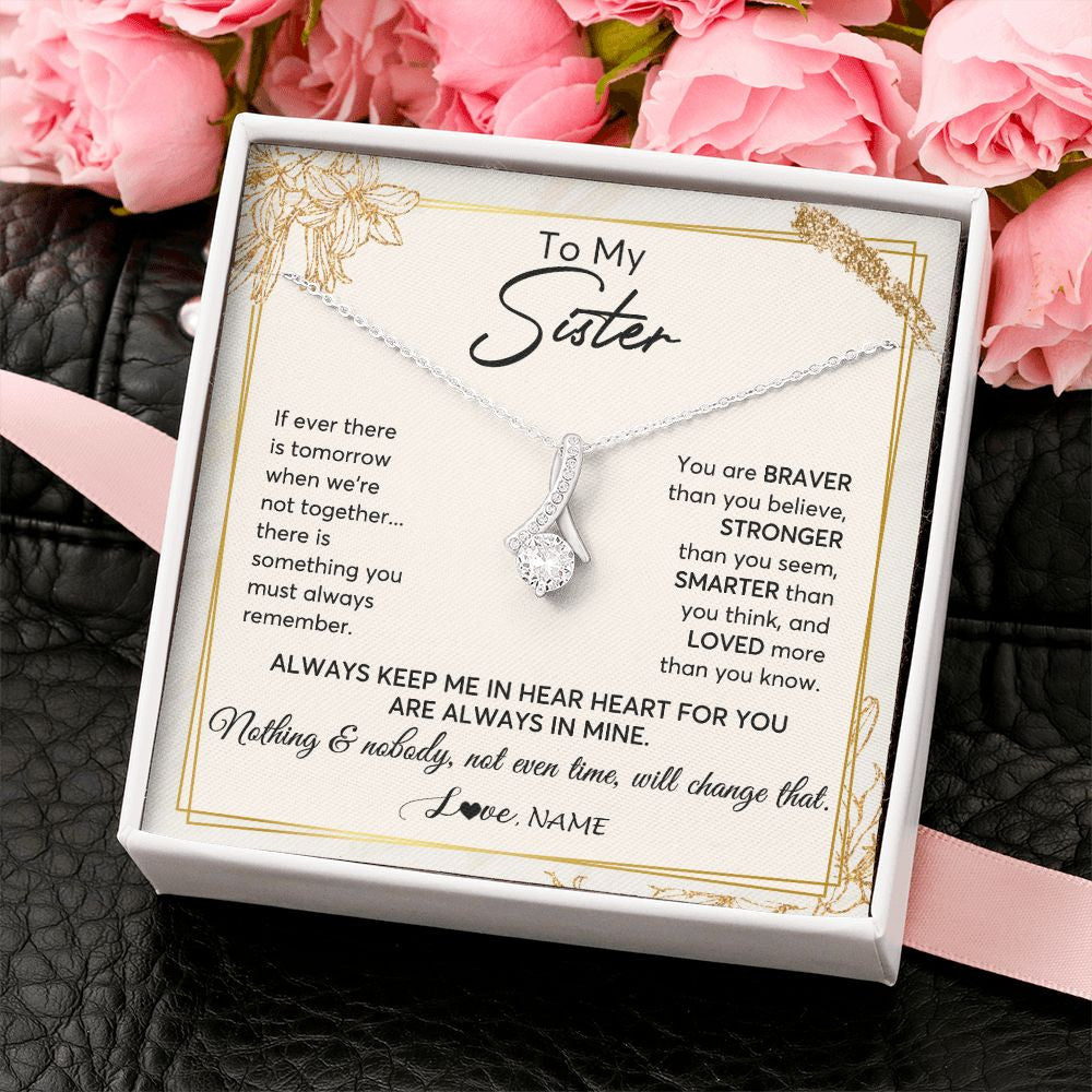 Alluring Beauty Necklace | Personalized To My Sister Necklace From Sister Brother Always Keep Me In Your Heart Sister Birthday Graduation Christmas Customized Gift Box Message Card | teecentury