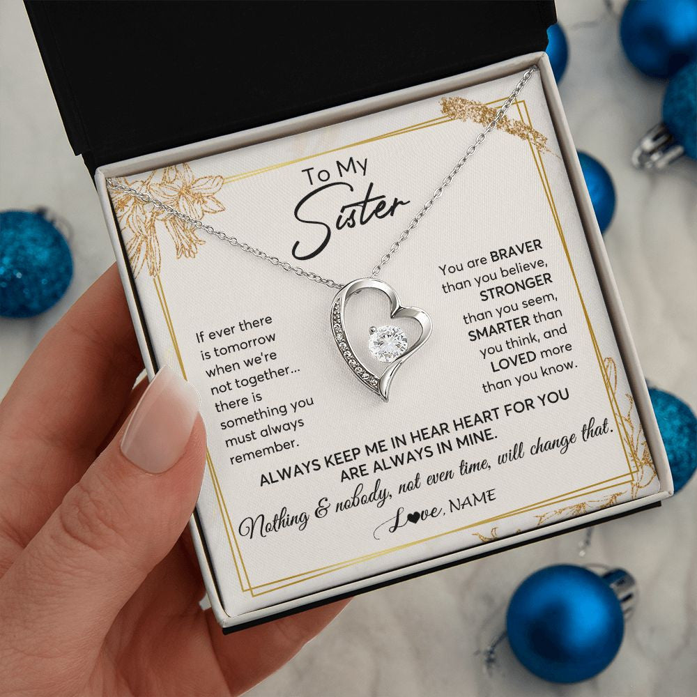 Forever Love Necklace | Personalized To My Sister Necklace From Sister Brother Always Keep Me In Your Heart Sister Birthday Graduation Christmas Customized Gift Box Message Card | teecentury