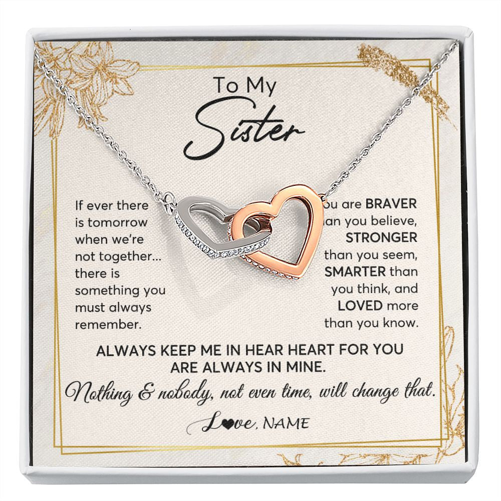 Interlocking Hearts Necklace | Personalized To My Sister Necklace From Sister Brother Always Keep Me In Your Heart Sister Birthday Graduation Christmas Customized Gift Box Message Card | teecentury