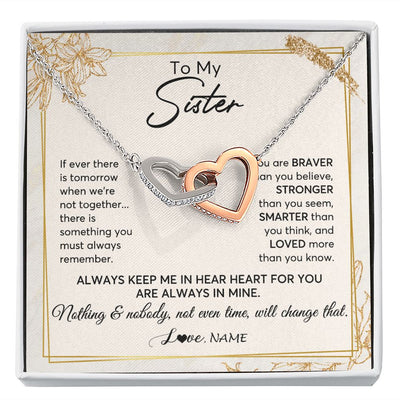 Interlocking Hearts Necklace | Personalized To My Sister Necklace From Sister Brother Always Keep Me In Your Heart Sister Birthday Graduation Christmas Customized Gift Box Message Card | teecentury