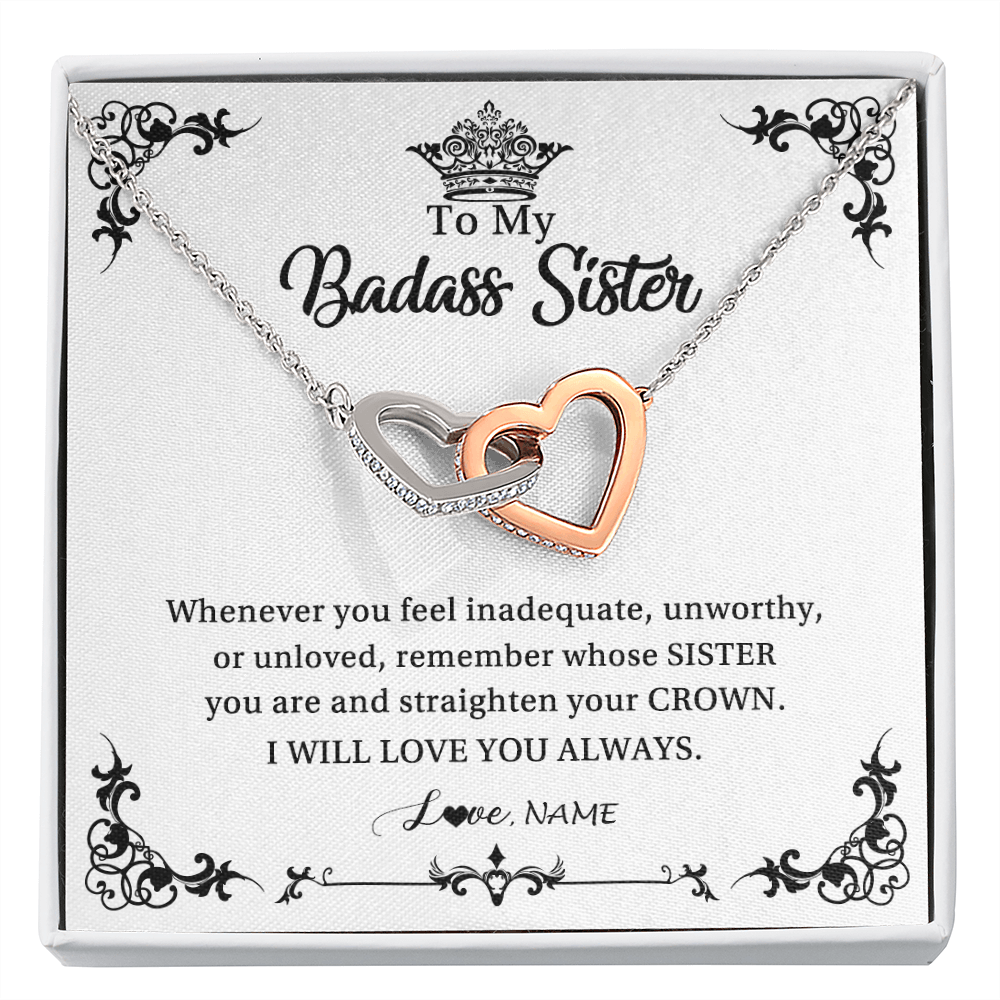Interlocking Hearts Necklace | Personalized To My Sister Necklace From Sister Brother I Will Love You Always Sister Pendant Jewelry Birthday Graduation Christmas Customized Message Card | teecentury