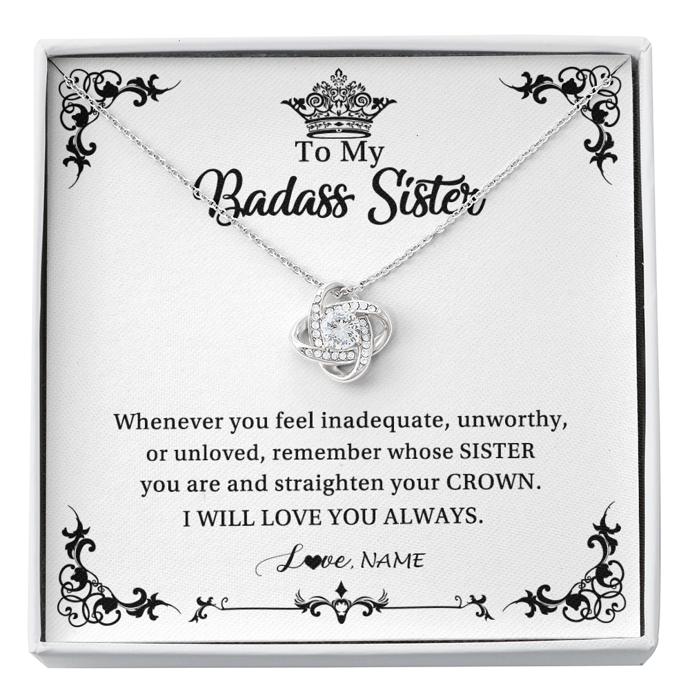 Love Knot Necklace | Personalized To My Sister Necklace From Sister Brother I Will Love You Always Sister Pendant Jewelry Birthday Graduation Christmas Customized Message Card | teecentury