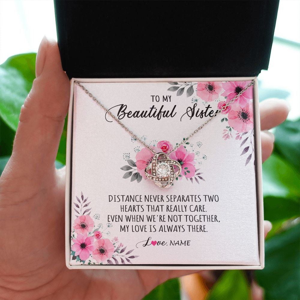Love Knot Necklace | Personalized To My Sister Necklace From Sister Brother My Love Is Always There Sister Birthday Graduation Christmas Jewelry Customized Gift Box Message Card | teecentury