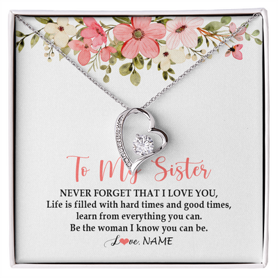 Forever Love Necklace | Personalized To My Sister Necklace From Sister Brother Never Forget That I Love You Sister Pendant Jewelry Birthday Christmas Customized Gift Box Message Card | teecentury