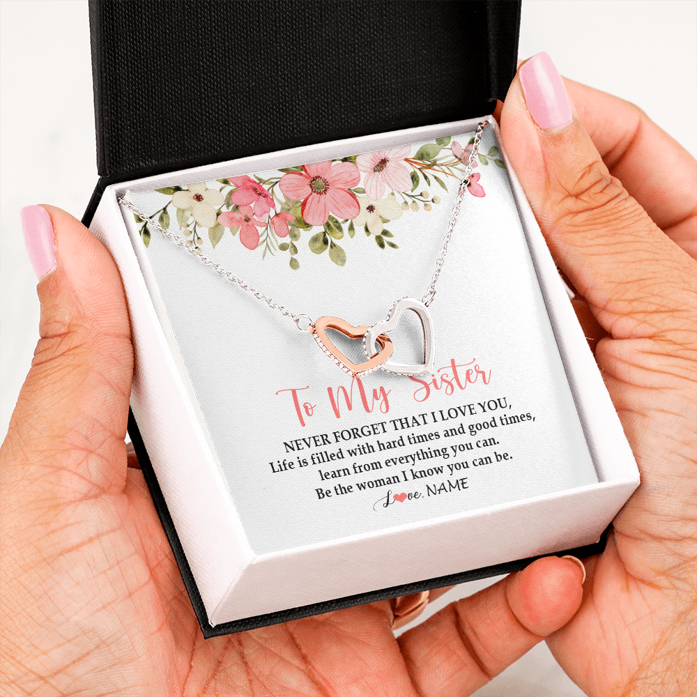 Interlocking Hearts Necklace | Personalized To My Sister Necklace From Sister Brother Never Forget That I Love You Sister Pendant Jewelry Birthday Christmas Customized Gift Box Message Card | teecentury