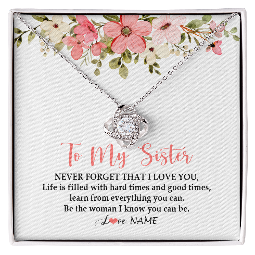 Love Knot Necklace | Personalized To My Sister Necklace From Sister Brother Never Forget That I Love You Sister Pendant Jewelry Birthday Christmas Customized Gift Box Message Card | teecentury