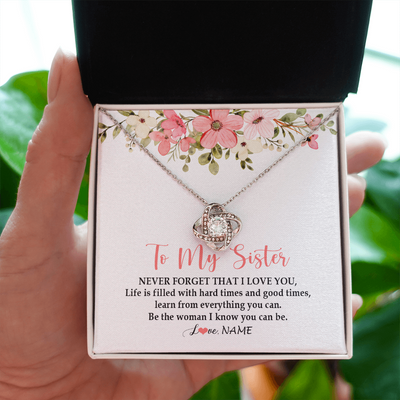 Love Knot Necklace | Personalized To My Sister Necklace From Sister Brother Never Forget That I Love You Sister Pendant Jewelry Birthday Christmas Customized Gift Box Message Card | teecentury