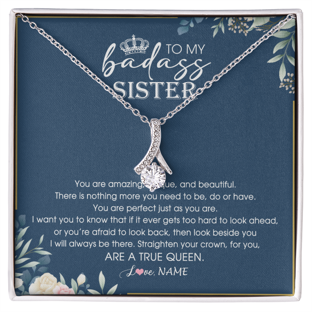 Alluring Beauty Necklace | Personalized To My Sister Necklace From Sister Brother Straighten Your Crown Queen Sister Pendant Jewelry Birthday Christmas Customized Gift Box Message Card | teecentury