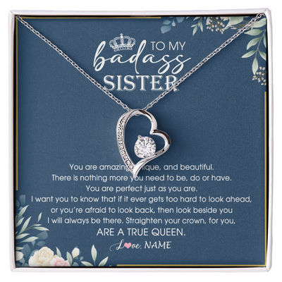 Forever Love Necklace | Personalized To My Sister Necklace From Sister Brother Straighten Your Crown Queen Sister Pendant Jewelry Birthday Christmas Customized Gift Box Message Card | teecentury