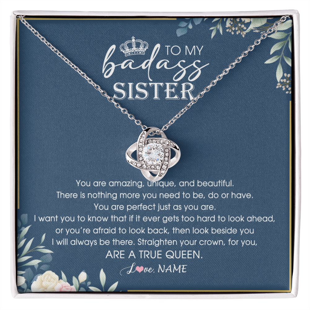 Love Knot Necklace | Personalized To My Sister Necklace From Sister Brother Straighten Your Crown Queen Sister Pendant Jewelry Birthday Christmas Customized Gift Box Message Card | teecentury