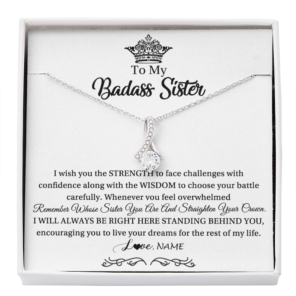 Alluring Beauty Necklace | Personalized To My Sister Necklace From Sister Brother Straighten Your Crown Sister Pendant Jewelry Birthday Christmas Customized Gift Box Message Card | teecentury