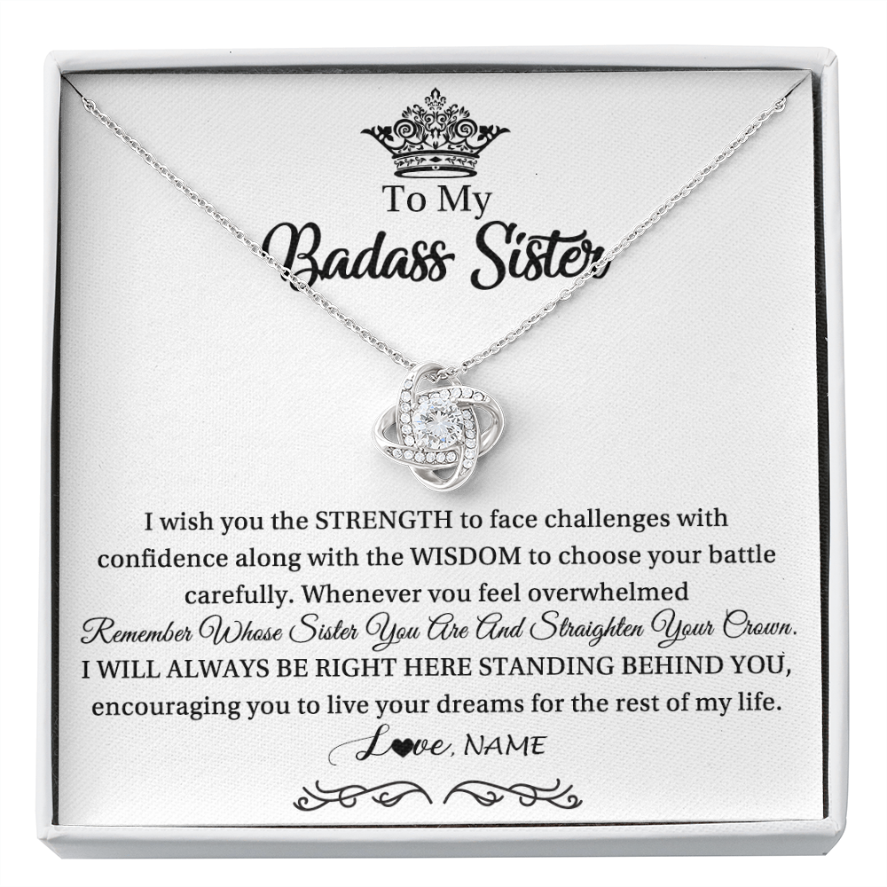 Love Knot Necklace | Personalized To My Sister Necklace From Sister Brother Straighten Your Crown Sister Pendant Jewelry Birthday Christmas Customized Gift Box Message Card | teecentury