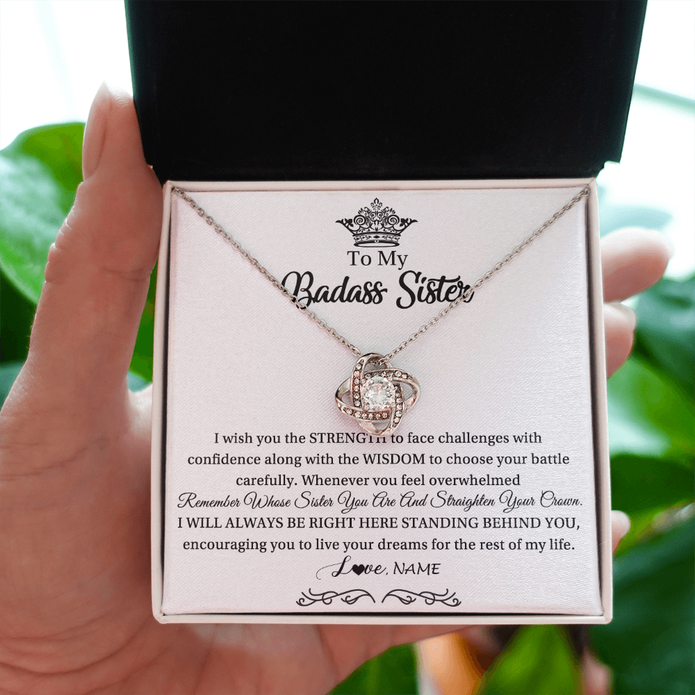 Love Knot Necklace | Personalized To My Sister Necklace From Sister Brother Straighten Your Crown Sister Pendant Jewelry Birthday Christmas Customized Gift Box Message Card | teecentury