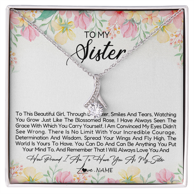 Alluring Beauty Necklace | Personalized To My Sister Necklace From Sister Brother To This Beautiful Girl Sister Pendant Jewelry Birthday Christmas Customized Gift Box Message Card | teecentury