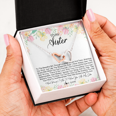 Interlocking Hearts Necklace | Personalized To My Sister Necklace From Sister Brother To This Beautiful Girl Sister Pendant Jewelry Birthday Christmas Customized Gift Box Message Card | teecentury