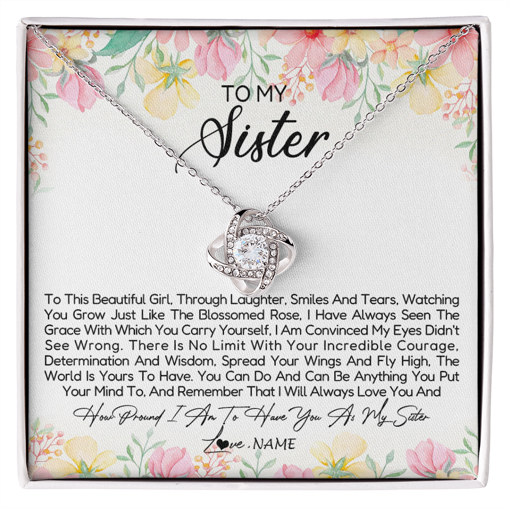 Love Knot Necklace | Personalized To My Sister Necklace From Sister Brother To This Beautiful Girl Sister Pendant Jewelry Birthday Christmas Customized Gift Box Message Card | teecentury