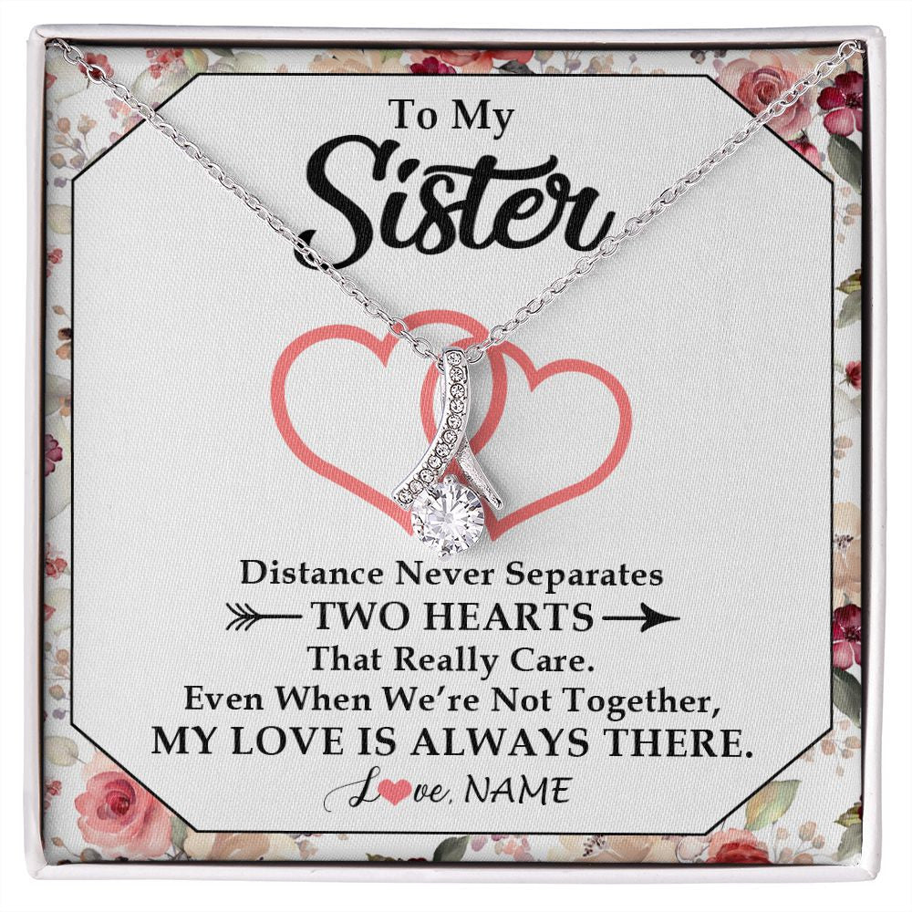 Alluring Beauty Necklace | Personalized To My Sister Necklace From Sister Brother Two Hearts Together Sister Birthday Graduation Christmas Jewelry Customized Gift Box Message Card | teecentury