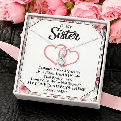 Alluring Beauty Necklace | Personalized To My Sister Necklace From Sister Brother Two Hearts Together Sister Birthday Graduation Christmas Jewelry Customized Gift Box Message Card | teecentury