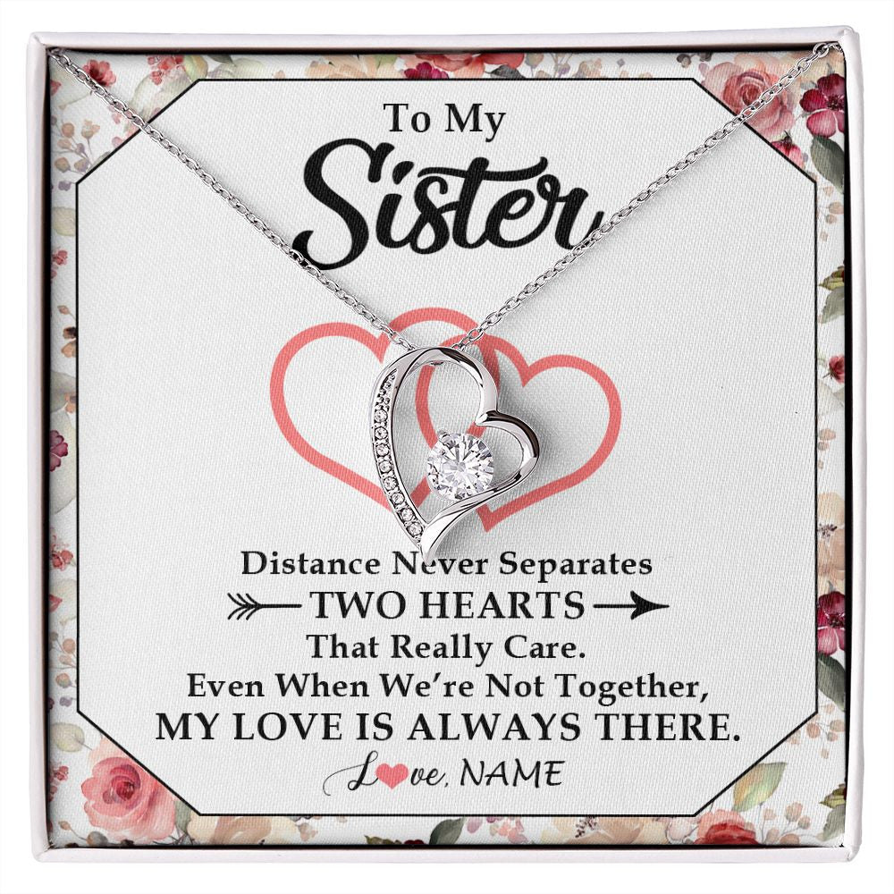 Forever Love Necklace | Personalized To My Sister Necklace From Sister Brother Two Hearts Together Sister Birthday Graduation Christmas Jewelry Customized Gift Box Message Card | teecentury