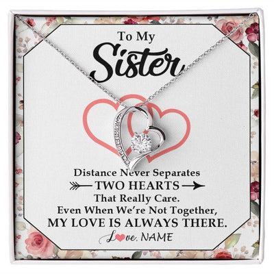 Forever Love Necklace | Personalized To My Sister Necklace From Sister Brother Two Hearts Together Sister Birthday Graduation Christmas Jewelry Customized Gift Box Message Card | teecentury
