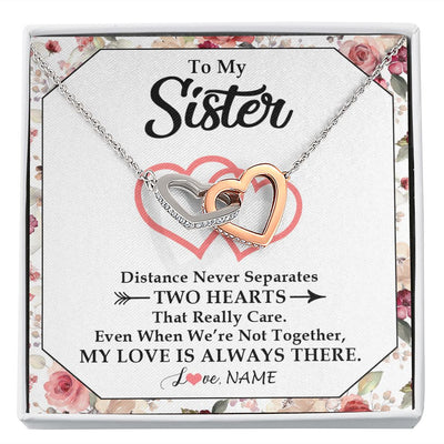 Interlocking Hearts Necklace | Personalized To My Sister Necklace From Sister Brother Two Hearts Together Sister Birthday Graduation Christmas Jewelry Customized Gift Box Message Card | teecentury