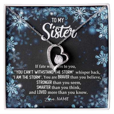 Forever Love Necklace | Personalized To My Sister Necklace From Sister Brother Whisper Back I Am The Storm Sister Pendant Jewelry Birthday Graduation Christmas Customized Message Card | teecentury