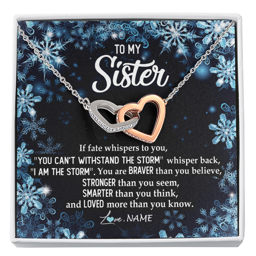 Interlocking Hearts Necklace | Personalized To My Sister Necklace From Sister Brother Whisper Back I Am The Storm Sister Pendant Jewelry Birthday Graduation Christmas Customized Message Card | teecentury
