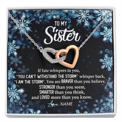 Interlocking Hearts Necklace | Personalized To My Sister Necklace From Sister Brother Whisper Back I Am The Storm Sister Pendant Jewelry Birthday Graduation Christmas Customized Message Card | teecentury