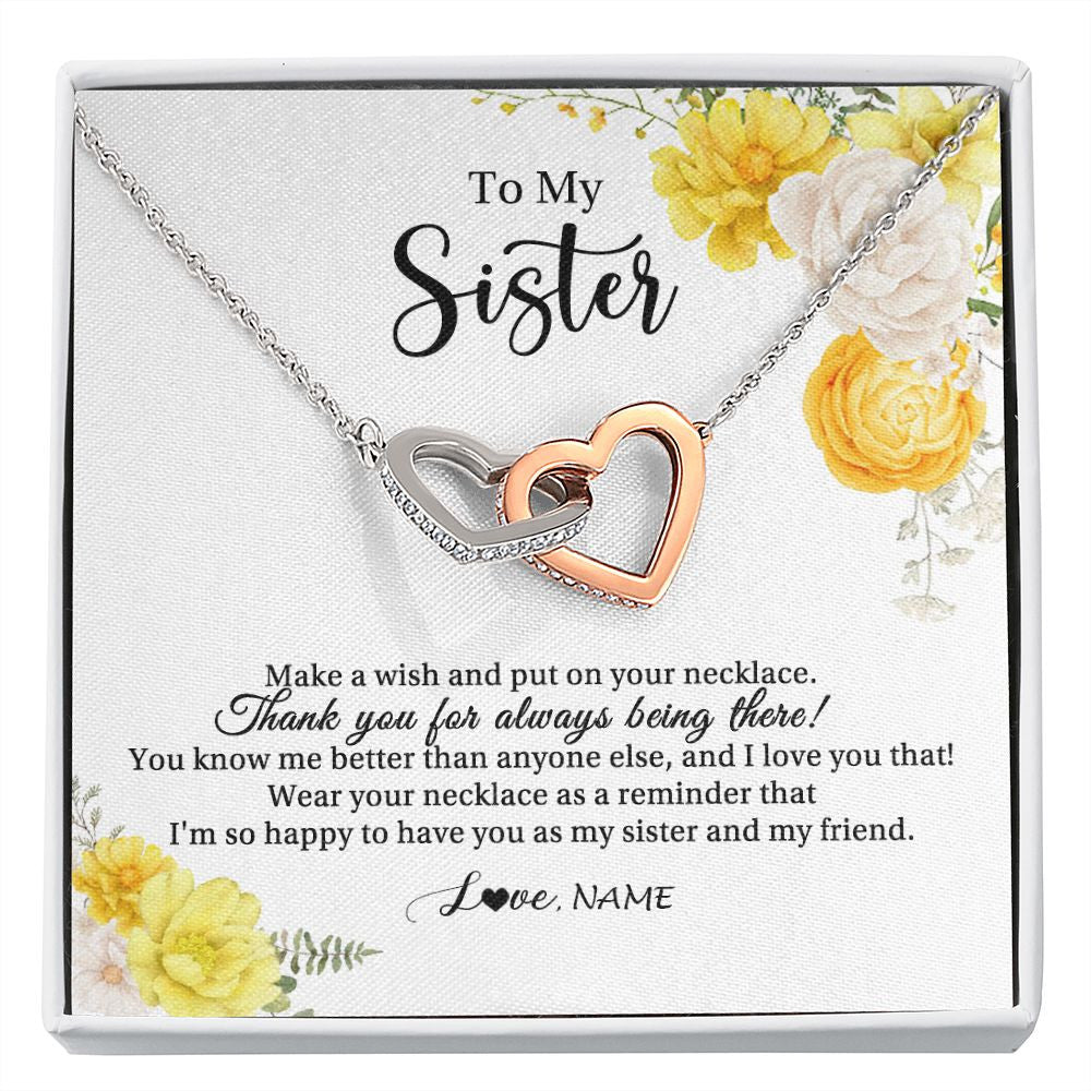 Interlocking Hearts Necklace | Personalized To My Sister Necklace From Sister My Friend Unbiological Sister Soul Sister Birthday Christmas Graduation Jewelry Customized Gift Box Message Card | teecentury
