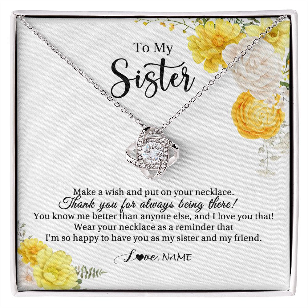 Love Knot Necklace | Personalized To My Sister Necklace From Sister My Friend Unbiological Sister Soul Sister Birthday Christmas Graduation Jewelry Customized Gift Box Message Card | teecentury