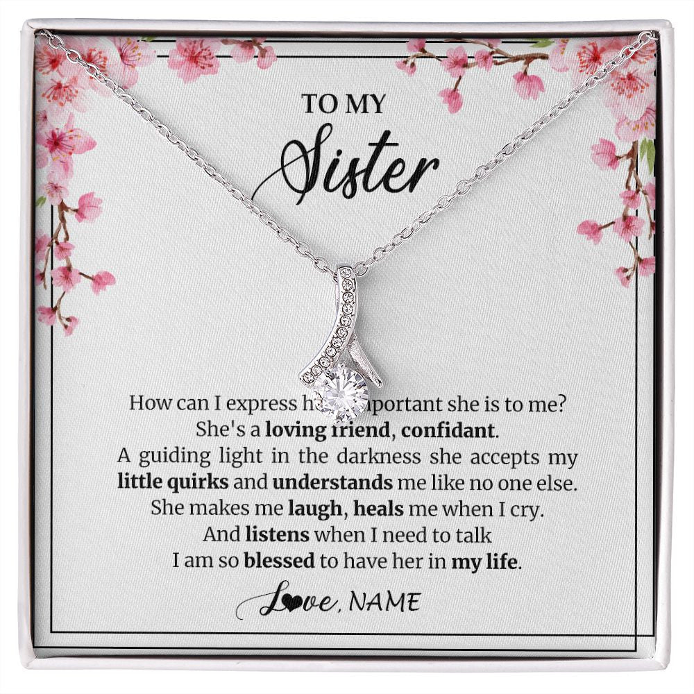 Alluring Beauty Necklace | Personalized To My Sister Necklace From Sister She's A Loving Friend Bestie Sister Birthday Graduation Christmas Pendant Customized Gift Box Message Card | teecentury