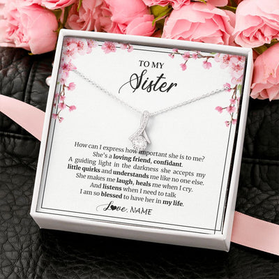 Alluring Beauty Necklace | Personalized To My Sister Necklace From Sister She's A Loving Friend Bestie Sister Birthday Graduation Christmas Pendant Customized Gift Box Message Card | teecentury