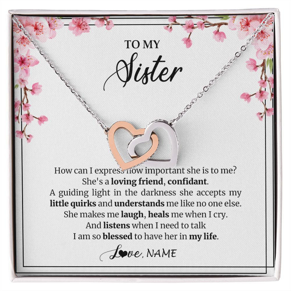 Interlocking Hearts Necklace | Personalized To My Sister Necklace From Sister She's A Loving Friend Bestie Sister Birthday Graduation Christmas Pendant Customized Gift Box Message Card | teecentury