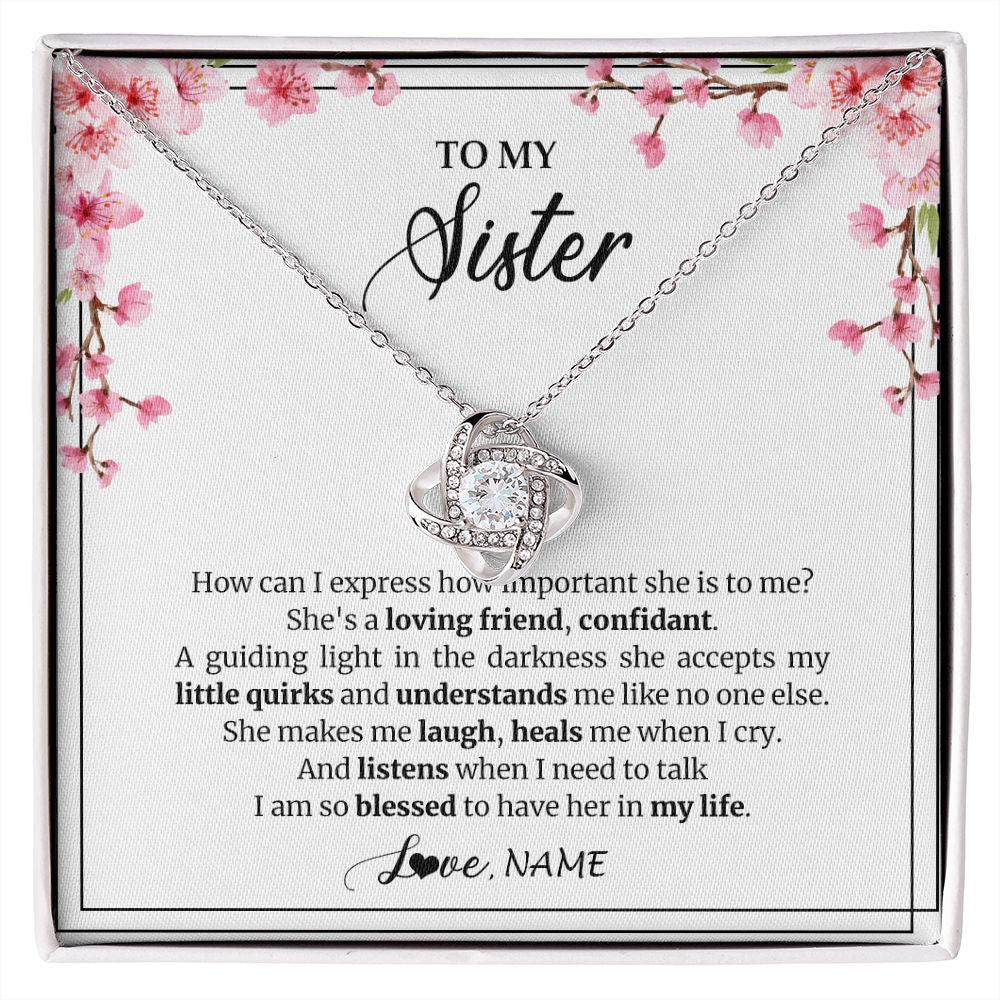 Love Knot Necklace | Personalized To My Sister Necklace From Sister She's A Loving Friend Bestie Sister Birthday Graduation Christmas Pendant Customized Gift Box Message Card | teecentury