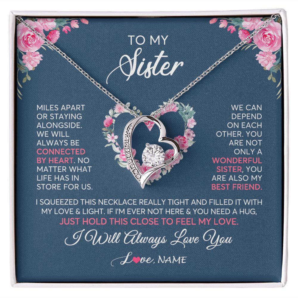 Forever Love Necklace | Personalized To My Sister Necklace From Sister You Are Also My Best Friend Sister Birthday Graduation Christmas Jewelry Customized Gift Box Message Card | teecentury