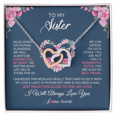 Interlocking Hearts Necklace | Personalized To My Sister Necklace From Sister You Are Also My Best Friend Sister Birthday Graduation Christmas Jewelry Customized Gift Box Message Card | teecentury