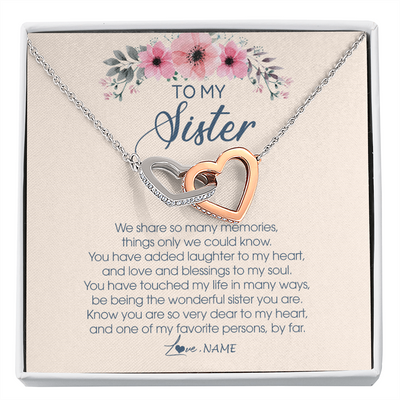 Interlocking Hearts Necklace | Personalized To My Sister Necklace On Her Wedding Day We Share So Many Memories Sister Jewelry Birthday Graduation Christmas Customized Gift Box Message Card | teecentury