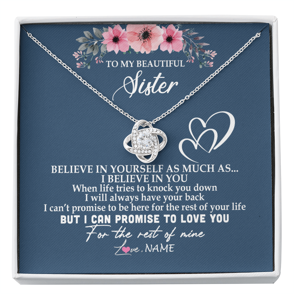 Love Knot Necklace | Personalized To My Sister Necklace from Brother Sister Believe In Yourself Sister Birthday Graduation Christmas Customized Message Card | teecentury