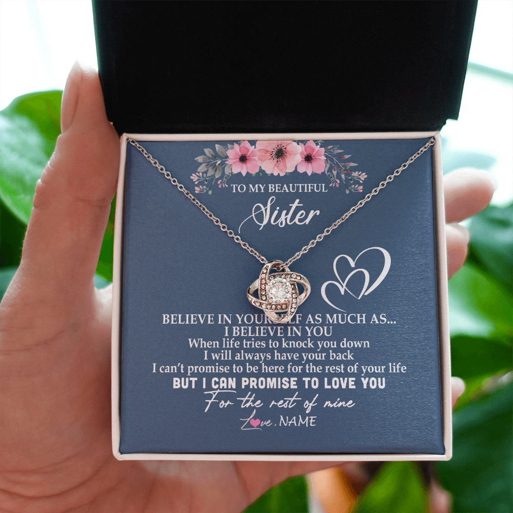 Love Knot Necklace | Personalized To My Sister Necklace from Brother Sister Believe In Yourself Sister Birthday Graduation Christmas Customized Message Card | teecentury