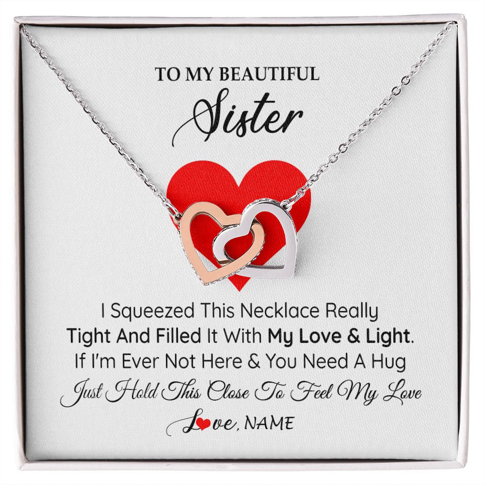 Interlocking Hearts Necklace | Personalized To My Sister Necklace from Brother Sister I Squeezed This Necklace Sister Birthday Graduation Christmas Customized Gift Box Message Card | teecentury