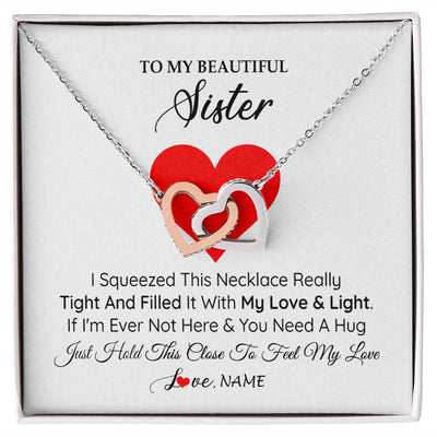 Interlocking Hearts Necklace | Personalized To My Sister Necklace from Brother Sister I Squeezed This Necklace Sister Birthday Graduation Christmas Customized Gift Box Message Card | teecentury
