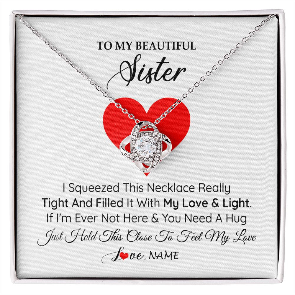 Love Knot Necklace | Personalized To My Sister Necklace from Brother Sister I Squeezed This Necklace Sister Birthday Graduation Christmas Customized Gift Box Message Card | teecentury