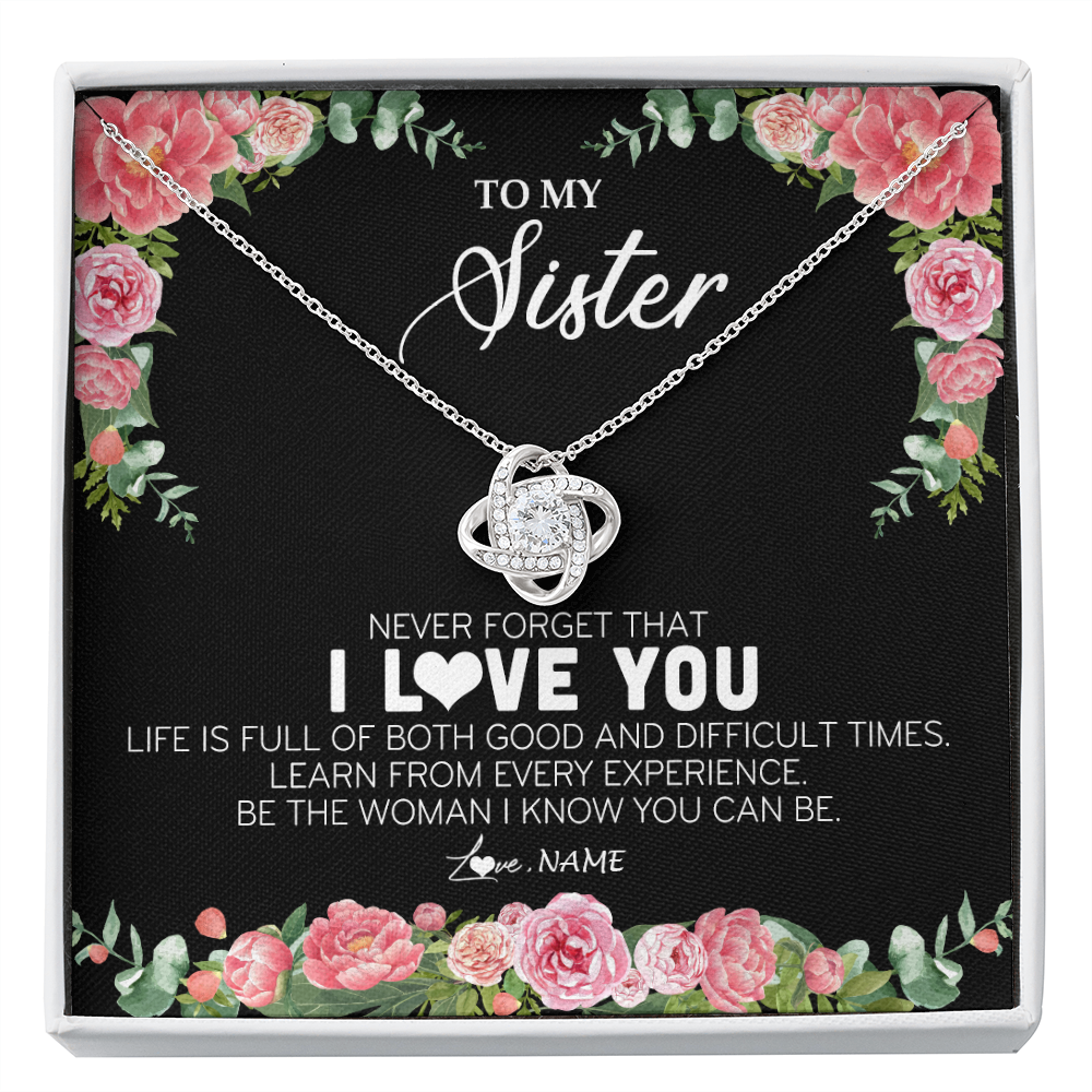 Love Knot Necklace | Personalized To My Sister Necklace from Brother Sister Never Forget I Love You Floral Jewelry for Sister Birthday Graduation Christmas Customized Message Card | teecentury