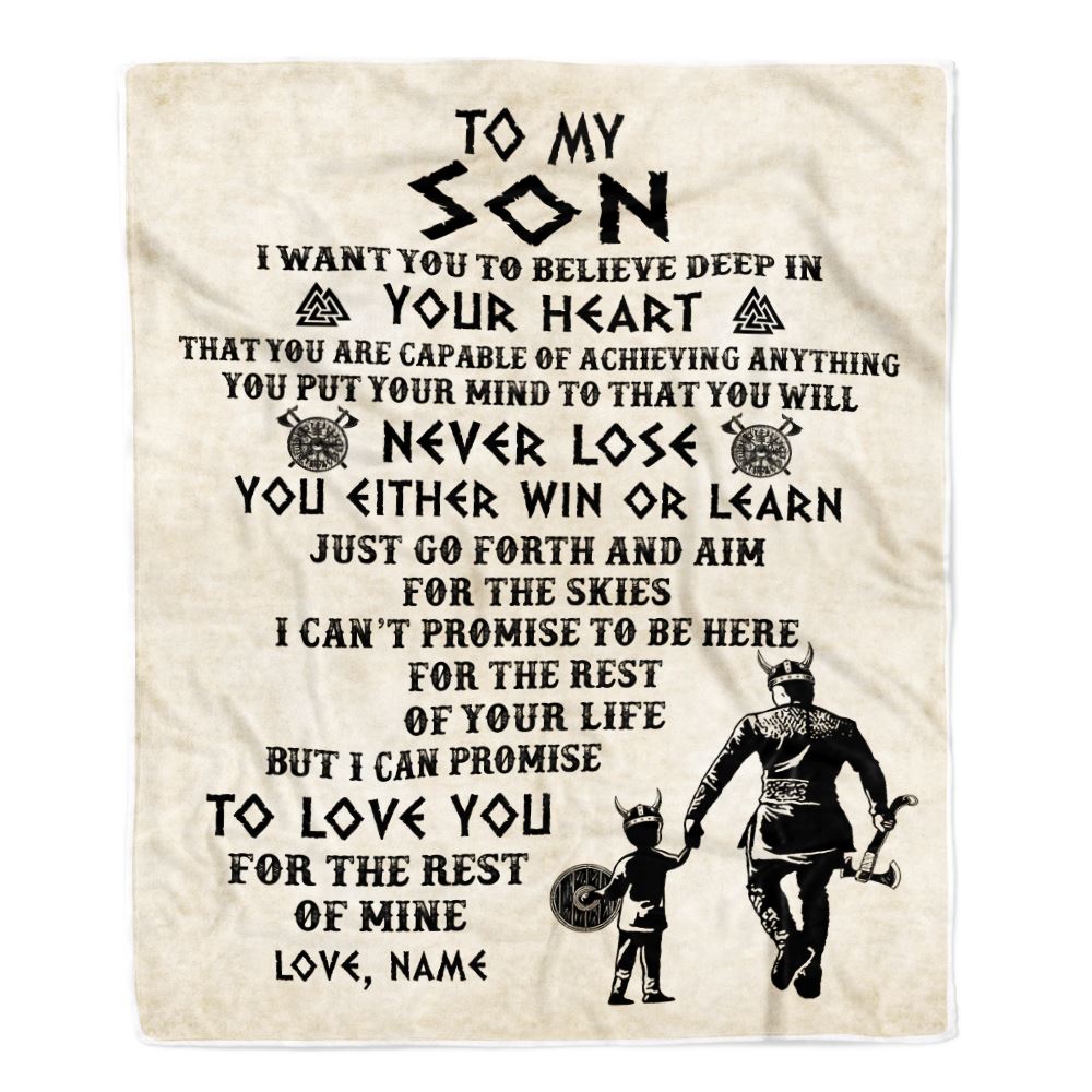 Personalized To My Son Blanket From Dad Father You Will Never Lose Viking Son Birthday Graduation Christmas Customized Fleece Throw Blanket | teecentury