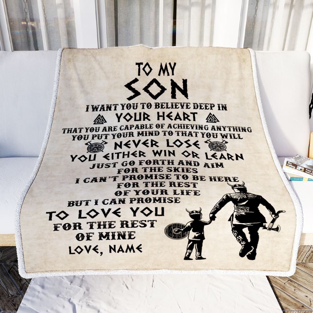 Personalized To My Son Blanket From Dad Father You Will Never Lose Viking Son Birthday Graduation Christmas Customized Fleece Throw Blanket | teecentury