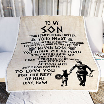 Personalized To My Son Blanket From Dad Father You Will Never Lose Viking Son Birthday Graduation Christmas Customized Fleece Throw Blanket | teecentury