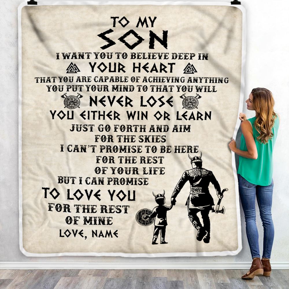 Personalized To My Son Blanket From Dad Father You Will Never Lose Viking Son Birthday Graduation Christmas Customized Fleece Throw Blanket | teecentury